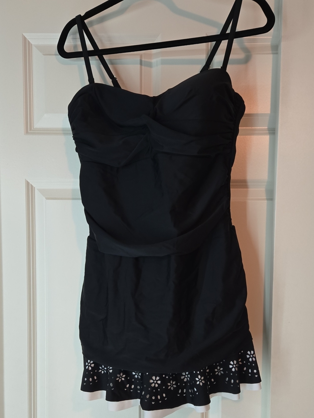 Black Swimdress with Floral Cutout Hem